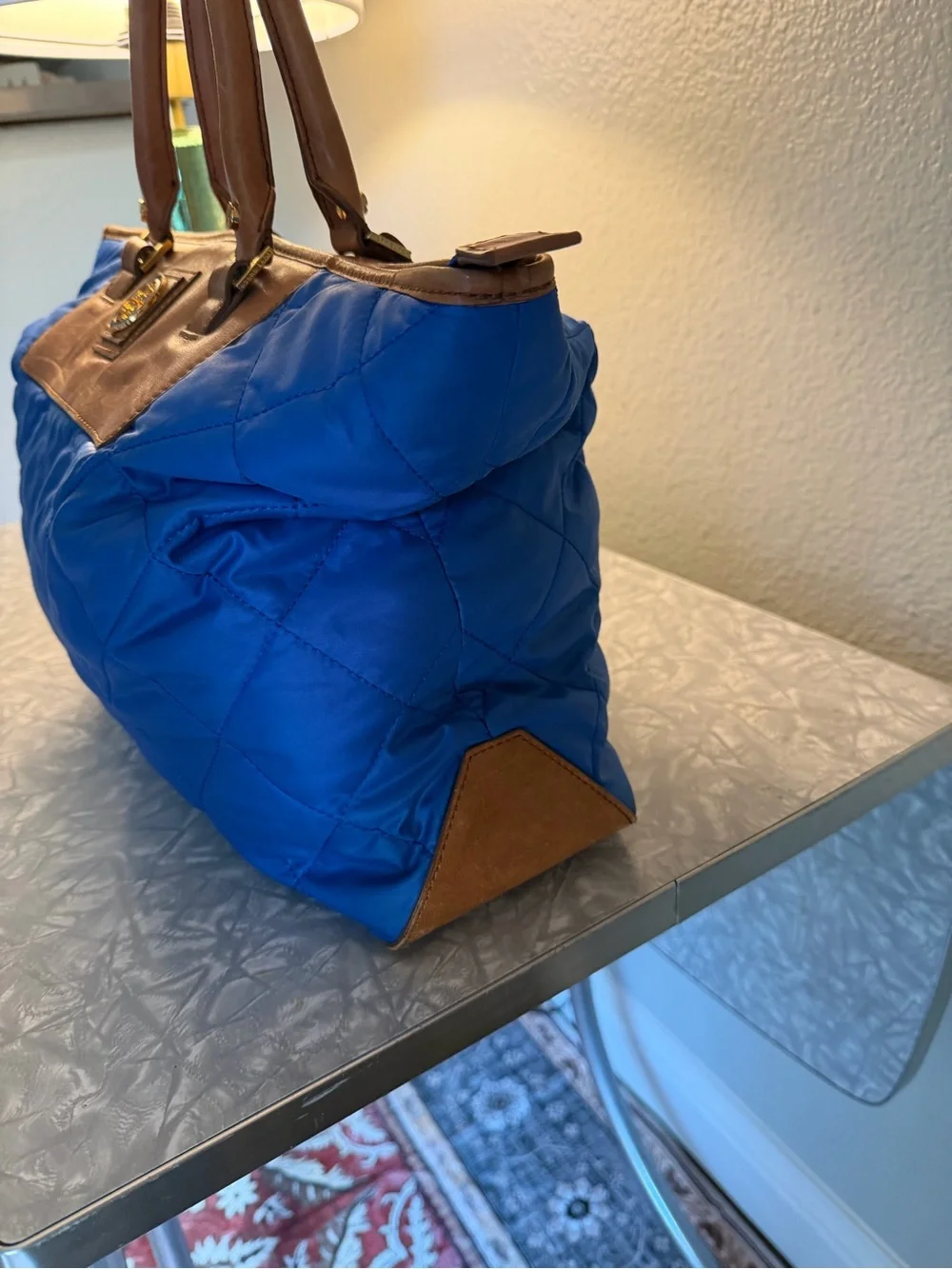 EUC Tory Burch Leather & Quilted Blue Tote. - Picture 4 of 12